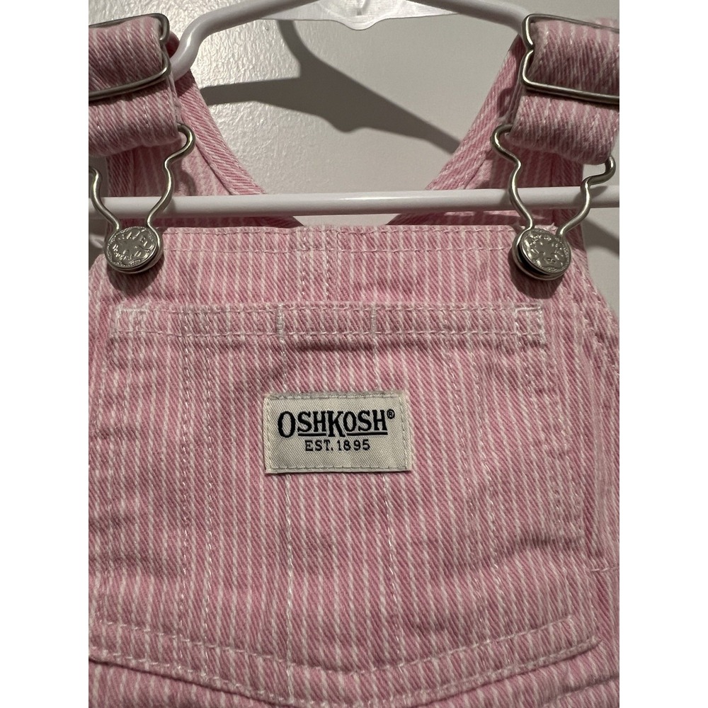 Vintage Oshkosh B'gosh Baby Girls Pink/White Striped Bib Jumper Overalls 6-9 M - Picture 3 of 7